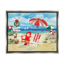 Stupell Industries Seas 'N' Greetings Scene Holiday Painting Gray Floater Framed Art Print Wall Art, 31 x 25
