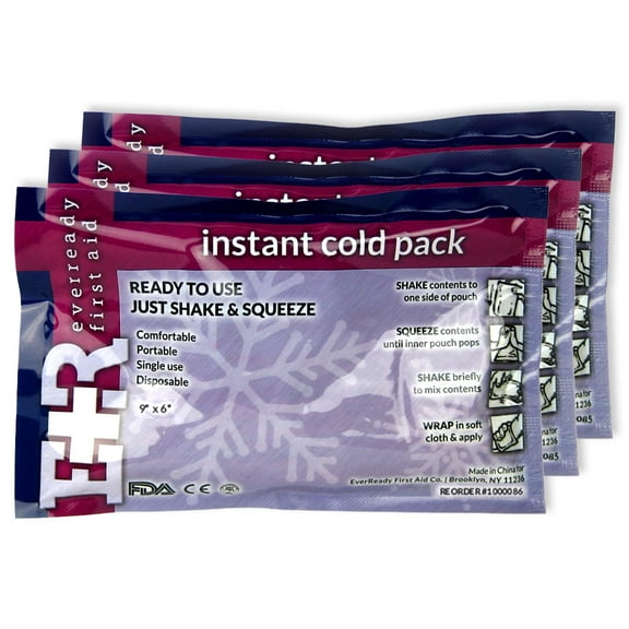 Ever Ready First Aid Disposable Cold Compress Therapy Instant Ice Pack for Injuries 6" x 9" - 3 Pack