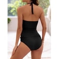 thumbnail image 3 of ZANKLEY Womens Halter Tankini Two Piece Bathing Suit V Neck Ruched Swimwear, 3 of 9
