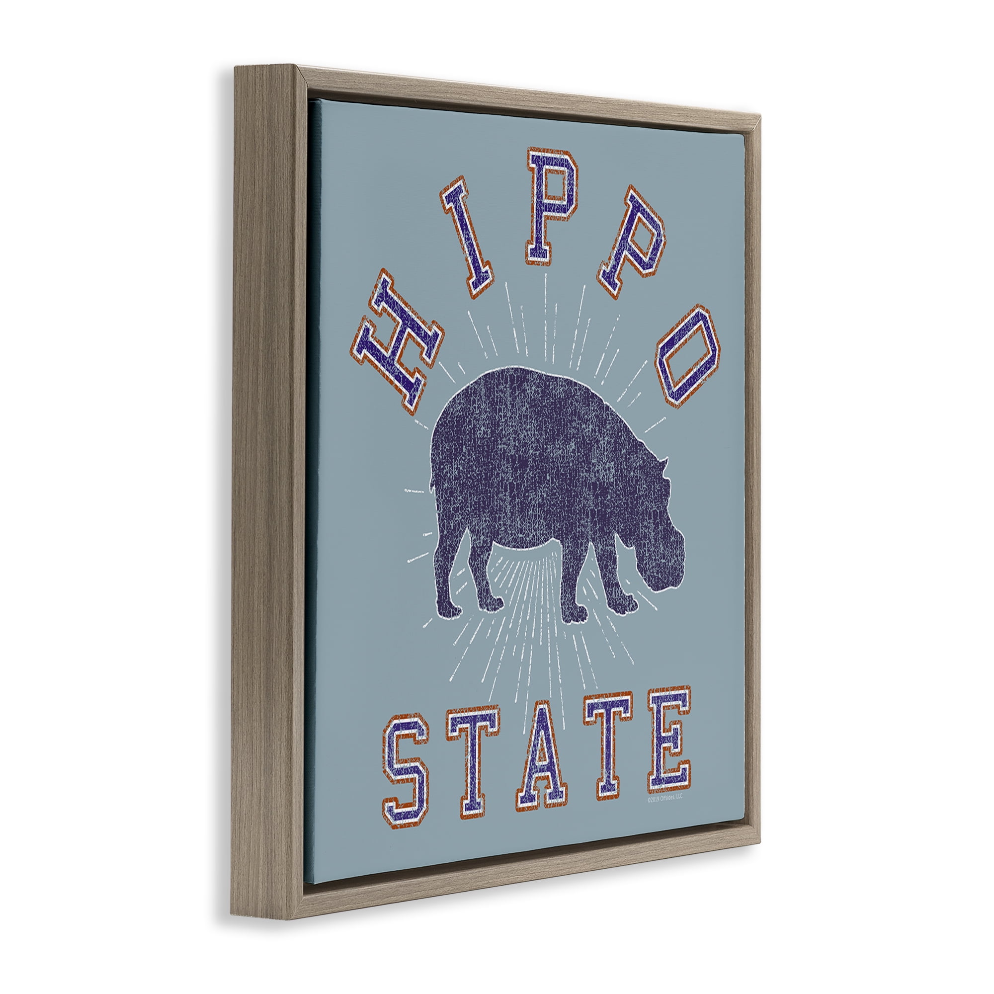 Stupell Industries Varsity Style Hippo State Novelty & Humor Painting Brown Floater Framed Canvas Art Print Wall Art, 25 x 25