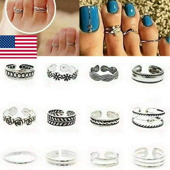 EOEMY 12Pcs Toe Rings Set Adjustable Knuckle Finger Foot Knot Joint Ring Vintage Us