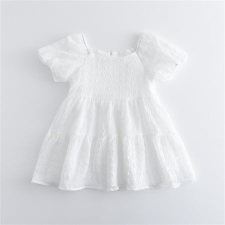 

Hunpta Toddler Kids Baby Girls Summer Puff Sleeves Ruffled Plaid Solid Party Elegant Princess Dresses Clothes 1-6 Years