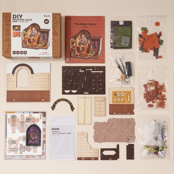 ROBOTIME DIY Miniature House Kit - The Magic Study, Mini Dollouse Building Kit for Adults, Tiny Home Craft Kits with Furniture/Lights, Halloween Christmas Birthday Gifts for Adults Kids