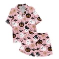 thumbnail image 4 of JIANLAI Women V Neck Nightwear All‑Over Print Notched Lapel Button‑Down Short‑Sleeve Top & Elastic Waist Shorts 2‑Piece Silky Sleep Loungewear S‑XXL, 4 of 5