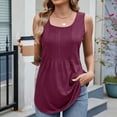 thumbnail image 3 of APEXFWDT Square Neck Tank Top Women Casual Sleeveless Pleated Tee Shirts Summer Basic Camisole Tops ,XXL,Wine, 3 of 8