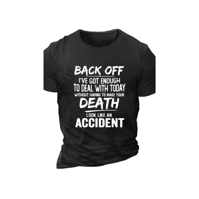 Plus Size Men's "Back Off, Death, Accident" Graphic Print T-shirt, Men's Clothing