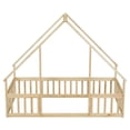 thumbnail image 3 of Twin Size Montessori Floor Bed Frame with Roof Design and Fence Shaped Guardrails, Playhouse Bed Frame for Girls/Boys Bedroom, No Box Spring Needed, Easy Assembly, Natural, 3 of 4