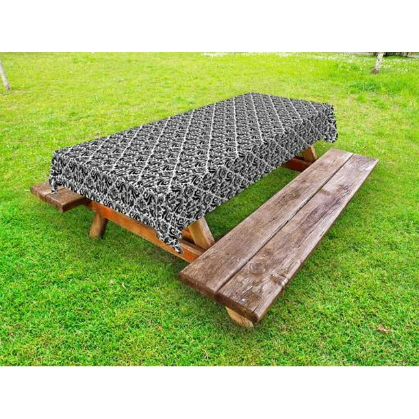 Damask Outdoor Tablecloth Monochrome Floral Arrangement With Middle Eastern Motifs Asian Design Element Image Decorative Washable Fabric Picnic Table Cloth 58 X 84 Inches Black White By Ambesonne Walmart Com Walmart Com