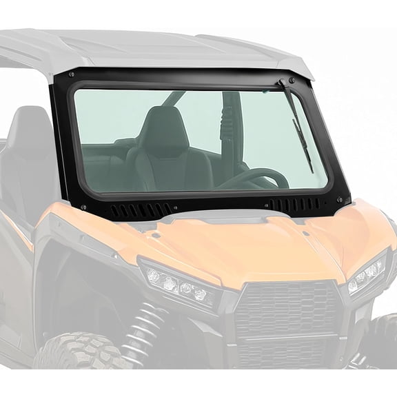 KOJEM Front Windshield Compatible with 2020-Up Kawasaki Teryx KRX 1000 UTV Full Glass Windscreen W/Wiper, Vented Holes Powder Coated Steel Black