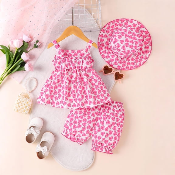 Sentuca Summer Girls Outfit Sets Sleeveless Shirt Dress and Shorts and Sun Cap 3PC Casual Kids Clothes Size 5 Years