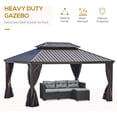 thumbnail image 4 of Outsunny 12' x 16' Hardtop Gazebo with Curtains and Netting, Permanent Pavilion Metal Roof Gazebo Canopy with Aluminum Frame and Hooks, for Garden, Patio, Backyard, Brown 12' x 16' Double Roof Brown, 4 of 10