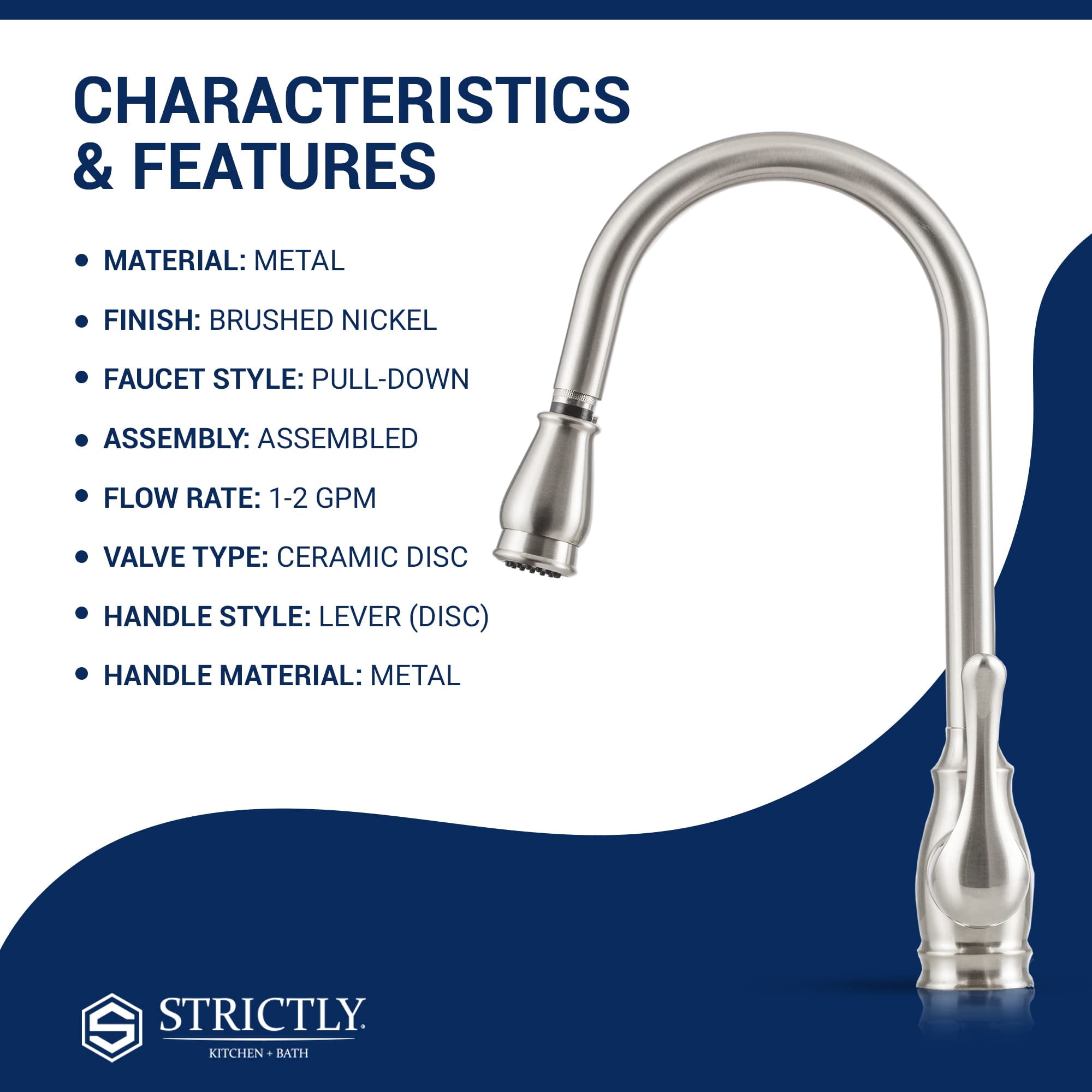 Strictly Sinks Pull Down Kitchen Faucet Brushed Nickel – Traditional Kitchen Faucet with 360° Swivel Spout, Spray & Stream Modes