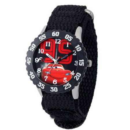 Black Bezel Watch - Disney Cars Boys' Stainless Steel with Bezel Watch, Black Nylon Strap