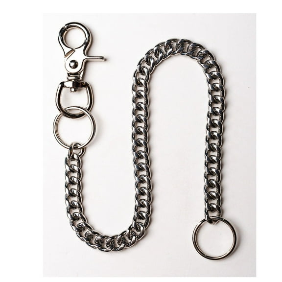Cuban Replacement Chain - 18-Inch Stainless Pant Chain with Key Ring for Bifold and Trifold Wallets