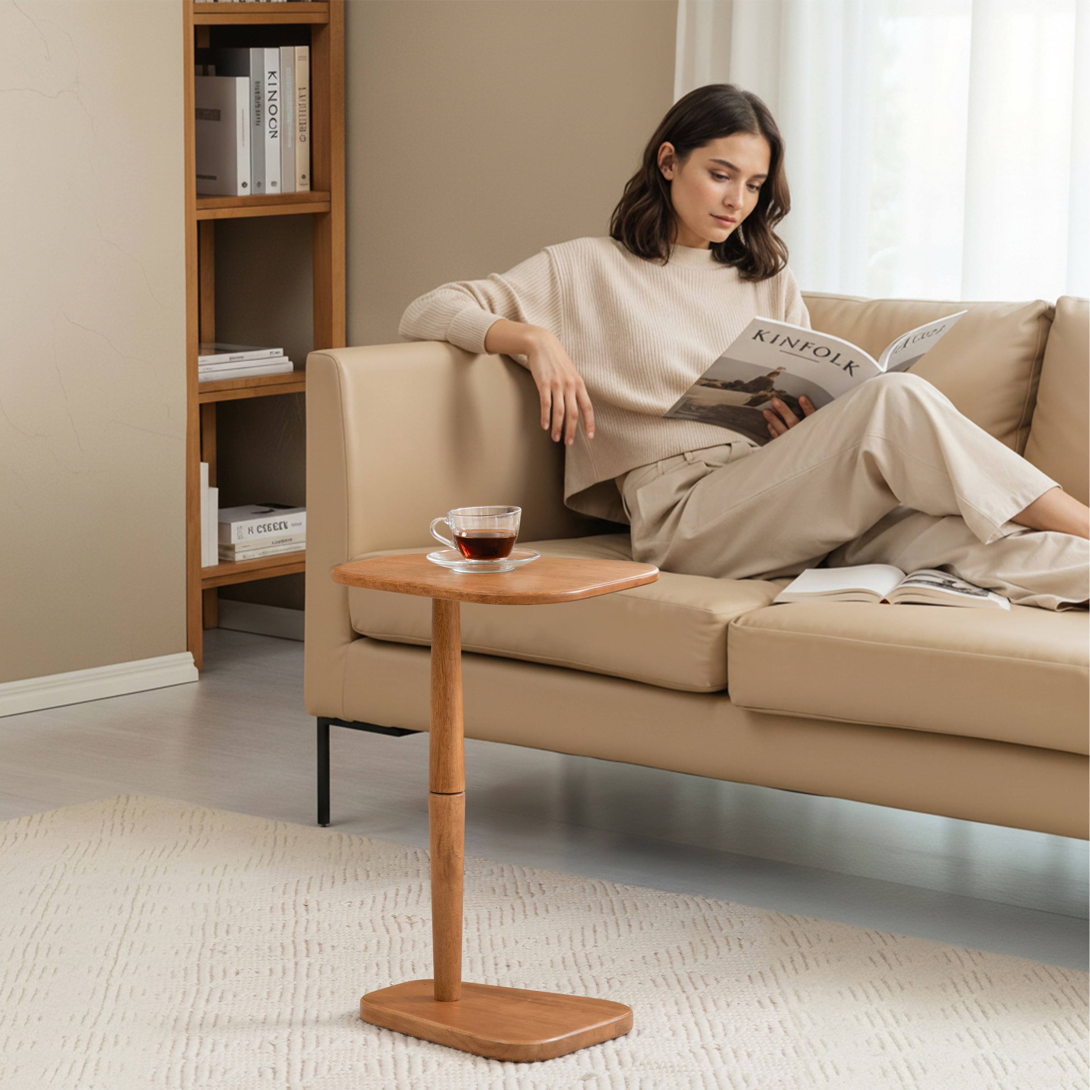 MH London Sammy Solid Mango Wood C-Shape End Table, Sofa Side Table, Drink Table, 15 x 12 x 22 in, Mid Tone Honey