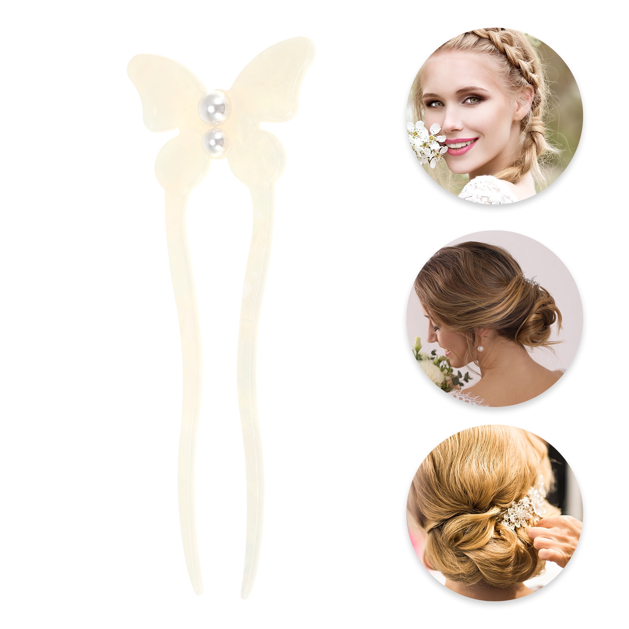 Unique Bargains Simple Comfortable No Slip Butterfly Hair Forks for Women 1 Pc White