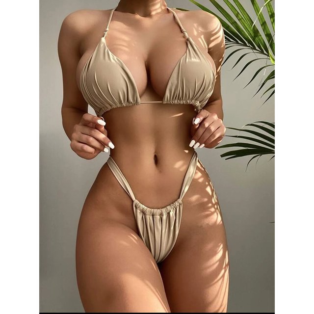 Leadingstar Women Halter Bikini Set Sexy Solid Color Split Bikini Triangle Swimwear Beach Bathing Suit