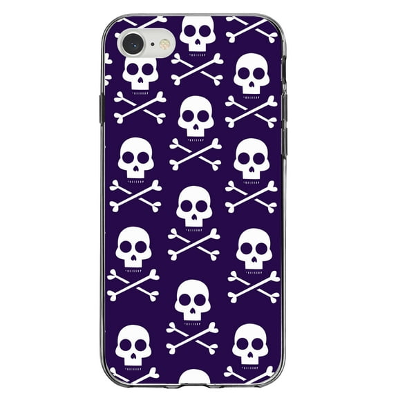 DistinctInk Clear Shockproof Hybrid Case for iPhone 7 8 SE (2020 Model) 4.7" Screen TPU Bumper Acrylic Back Tempered Glass Screen Protector - Purple White Skulls Pattern