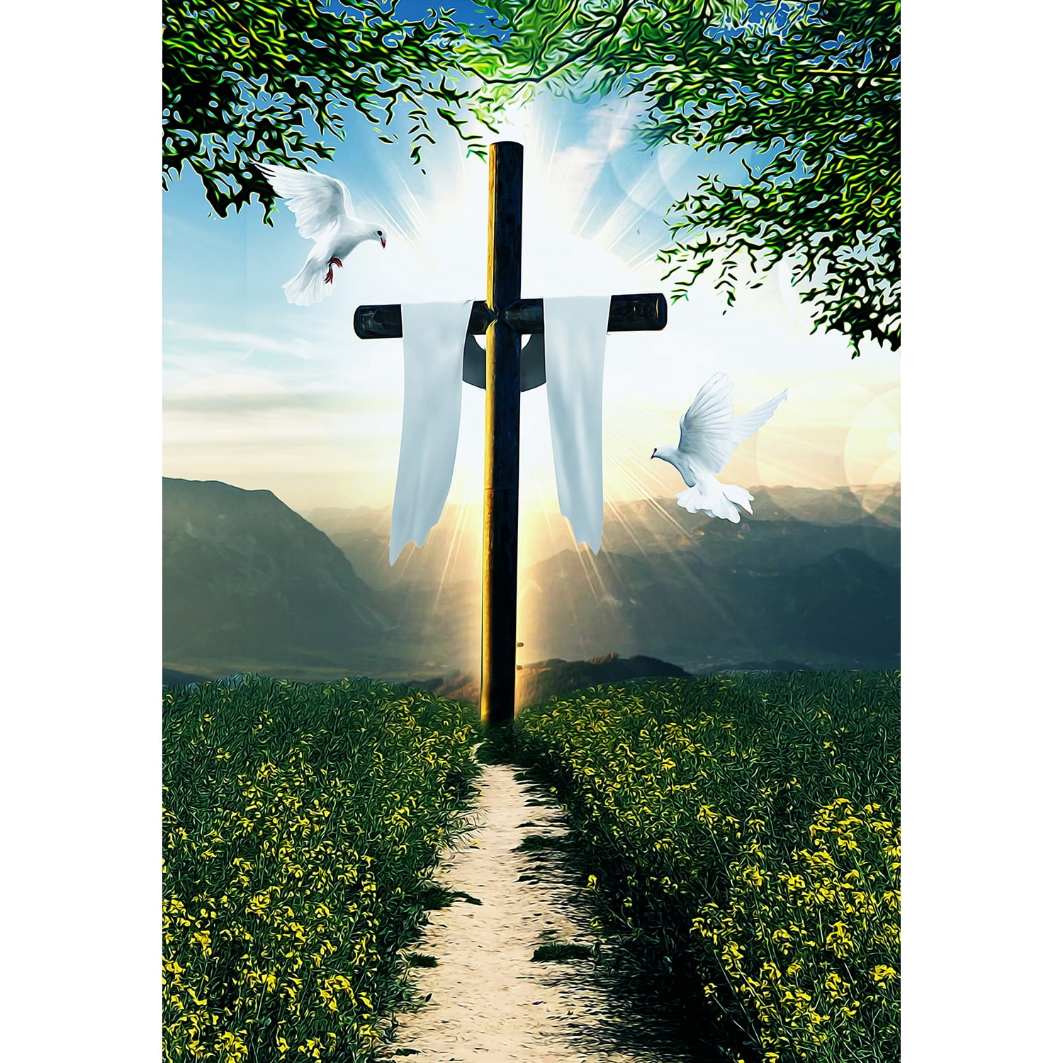 America Forever Cross Easter Day House Flag 28 x 40 inch Double Sided He is Risen Flowers Farmhouse Doves Small Spring Holiday Easter Day Flags for Outdoor Yard Lawn Decoration