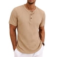 thumbnail image 2 of Lmueinov Men's Ribbed Henley Short Sleeve T Shirts, Casual Loose Fit Button Placket Solid Color Tops, Versatile Daily Wear Shirts S-3XL, 2 of 8