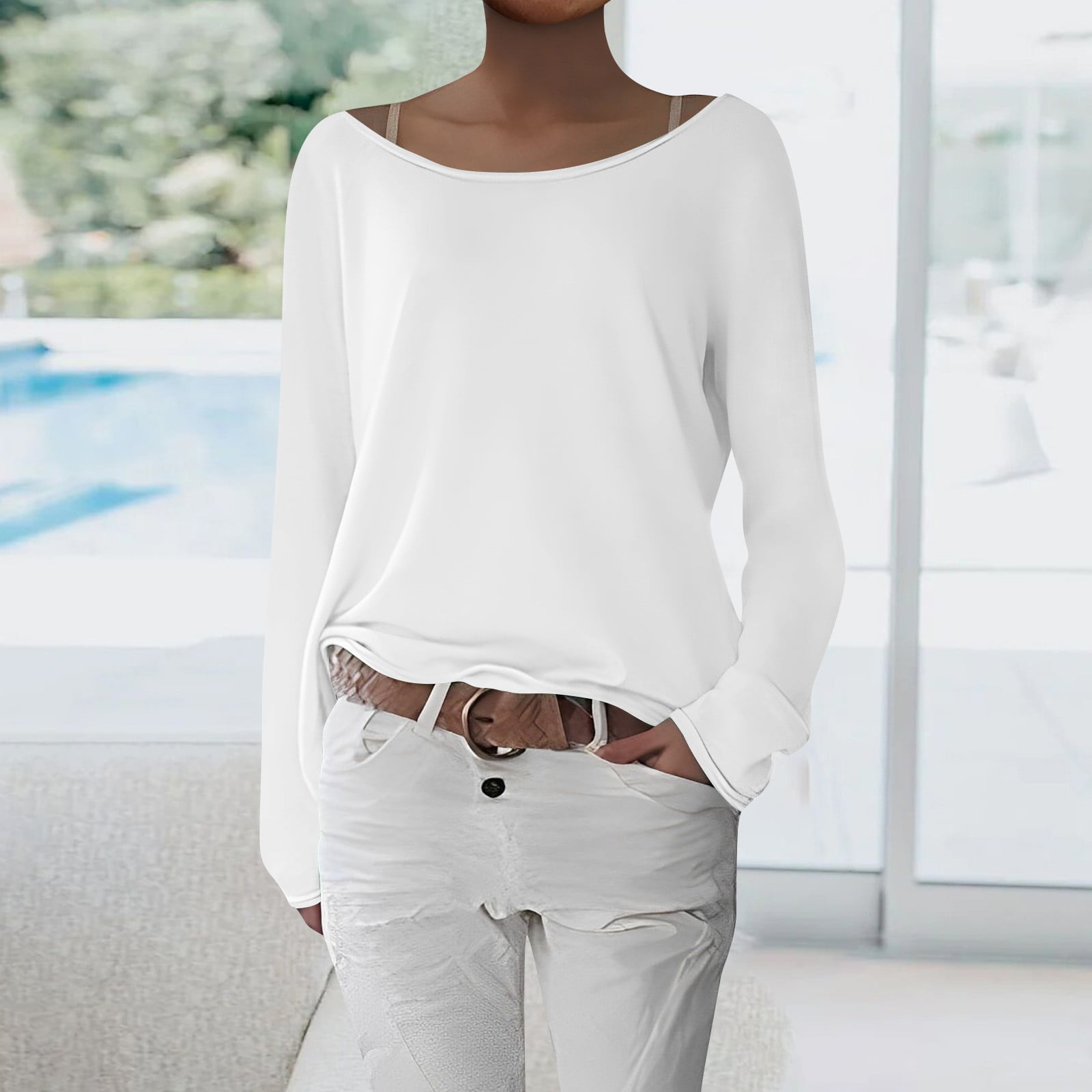 Huresd Long Sleeve Tops for Women 2024 Spring Trendy Cute Boat