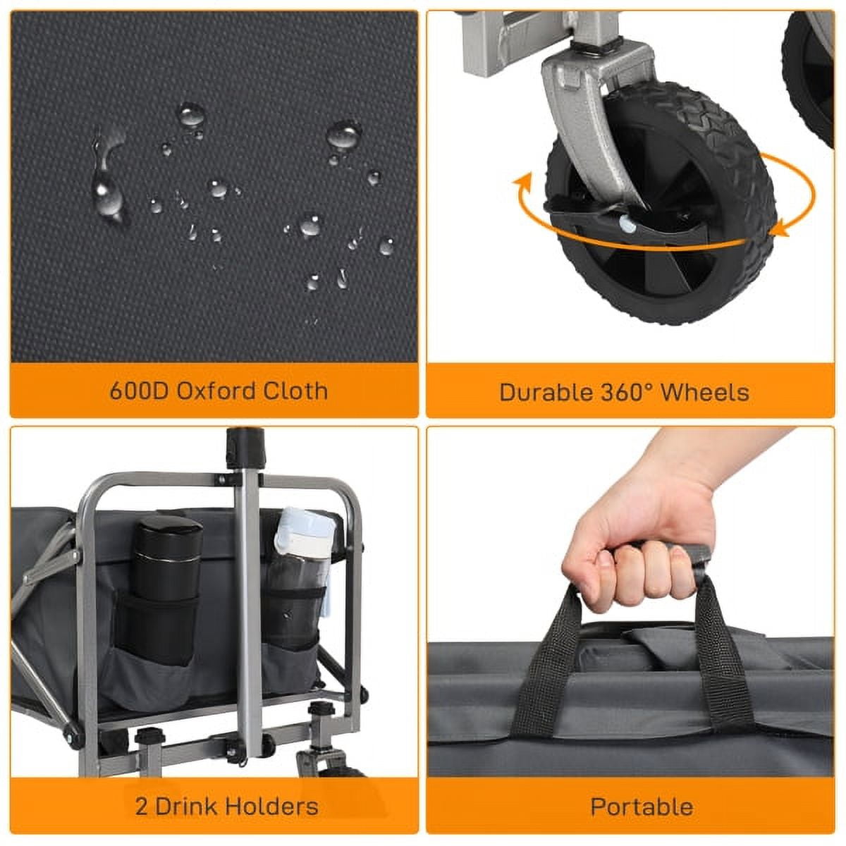 74.5x45.5x84cm 100kg 600d Oxford Cloth Steel Frame Flat Folding Style Grey Cloth Silver Frame Garden Folding Cart