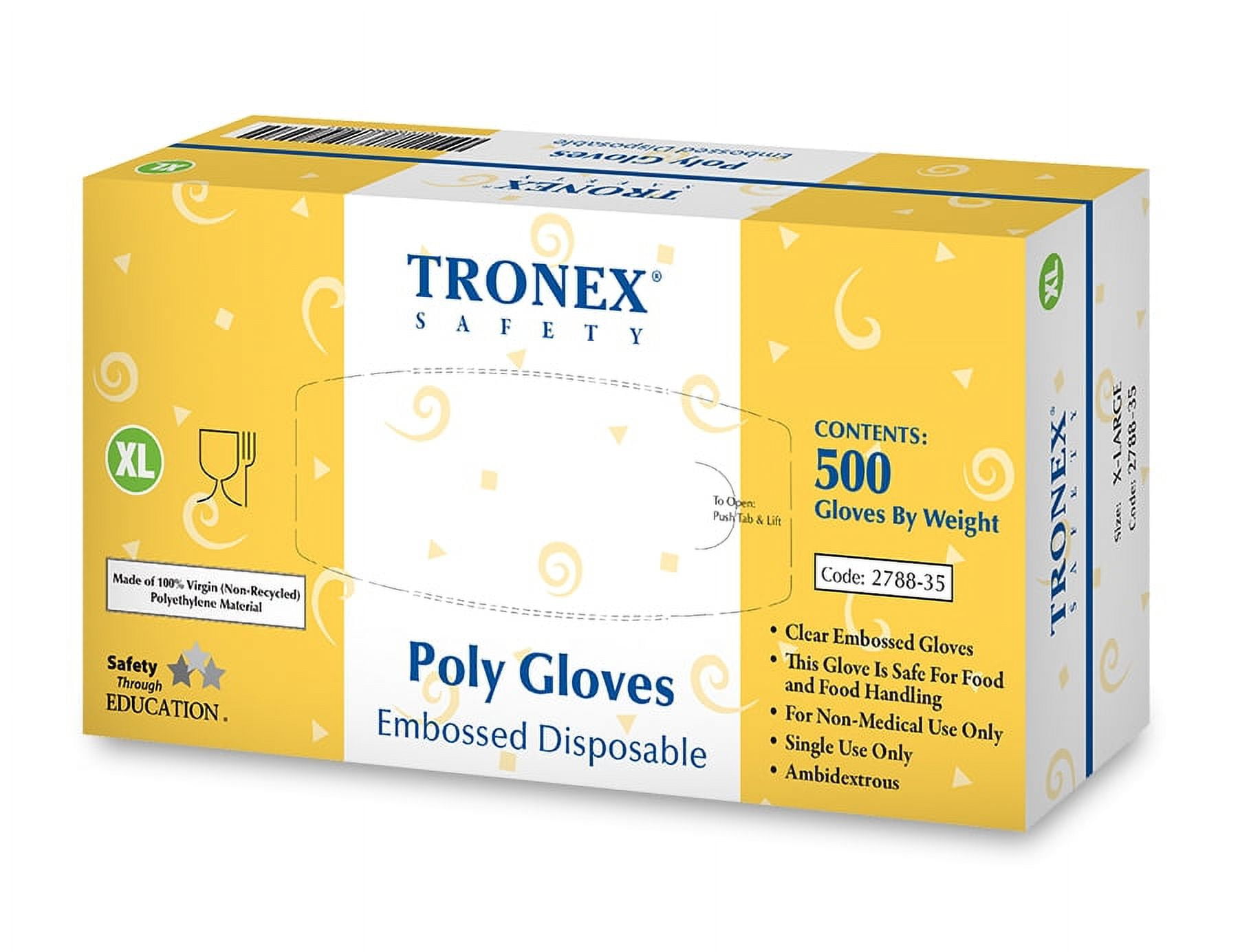 Tronex Disposable Poly Gloves, Ambidextrous, Powder-Free, Clear, X-Large, 2000 Pcs