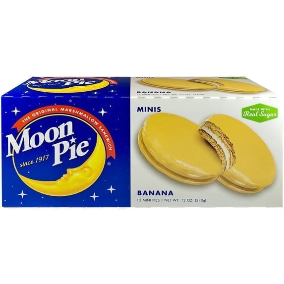 MoonPie Mini Banana Marshmallow Cookie Sandwiches, 12 oz, 12 Count – a Delicious Stuffed Snack Cake with Banana Flavor