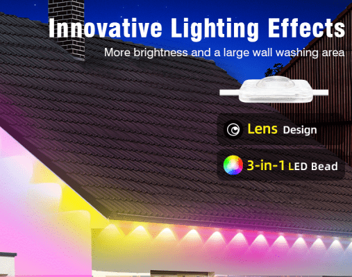 Permanent Outdoor Lights for House, 200ft RGB+IC Smart Outdoor Decor, 50 Scene Modes, App/Remote Control, IP68 Waterproof, for Christmas, Holiday, Daily & Pool Party Decor, House Roof Lighting