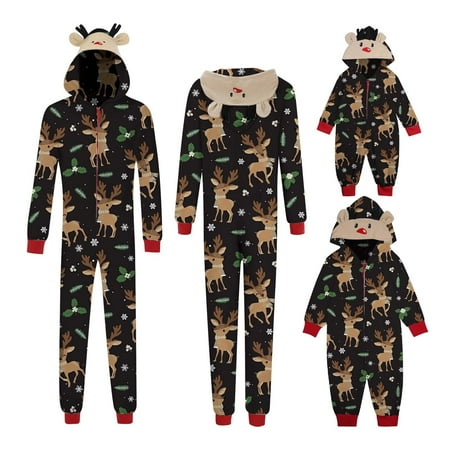 

KEUSN Parent Child Christmas Matching Family Christmas Siamese Pajamas Sets Deer Head Embroidery Hooded Romper PJs Zipper Jumpsuit Loungewear (Dad)