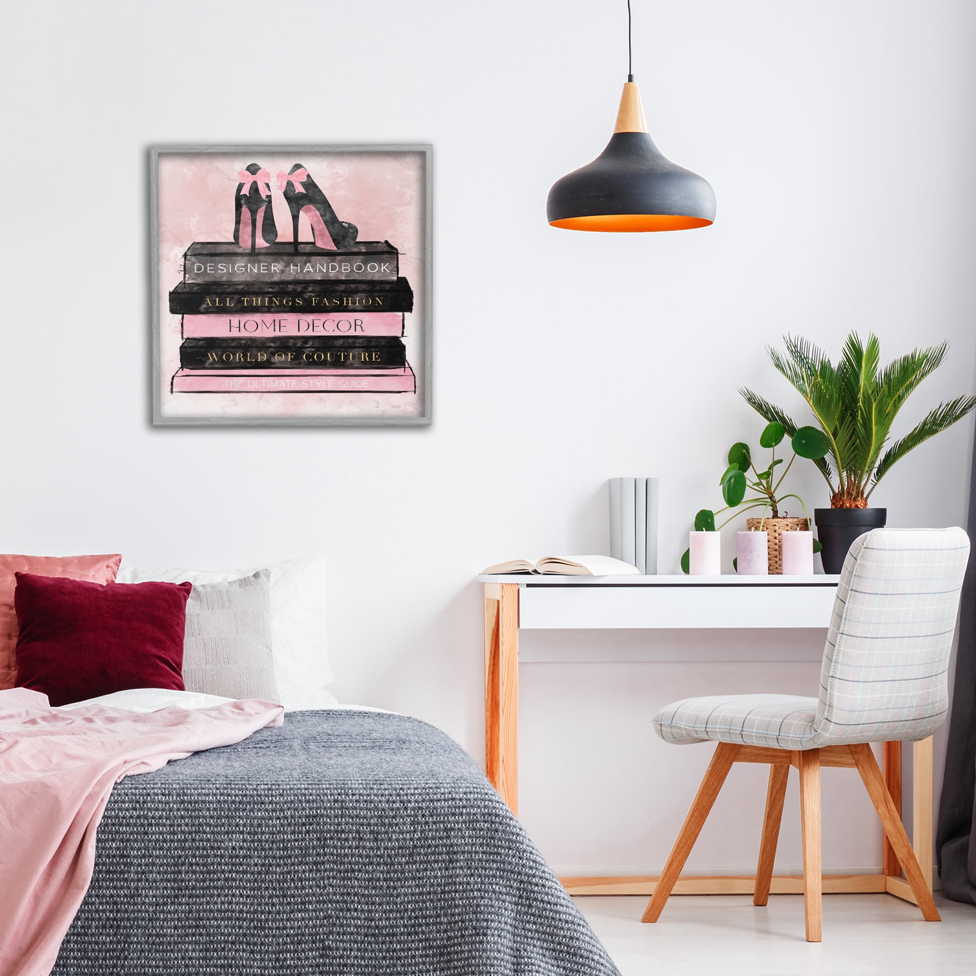 Stupell Industries All Things Fashion Book Stack Gray Framed Giclee Art, design by Natalie Carpentieri