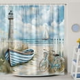 thumbnail image 2 of Nautical Lighthouse Shower Curtain Coastal Beach Decor, Seasides Sailboat Bicycle Seascape Ocean Abstract Blue Teal with Hook-60"W x 72"L (Pack of 1), 2 of 7