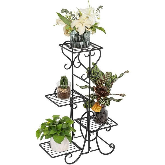 ZOPan Metal Plant Stand Flower Holder Racks Patio Stand Holder Outdoor Displaying Plants Flowers (Black- square) (30.9" H- 4 Tier)