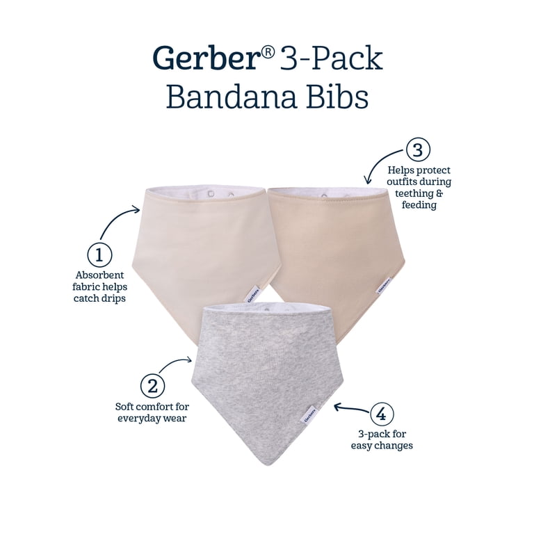 Gerber Neutral Cotton Bandana Bibs, 3-Pack photo 6