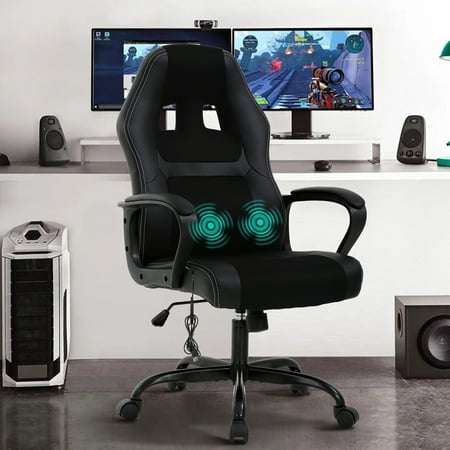 NiamVelo PC Gaming Chair Massage Office Chair Adjustable PU Leather Gamer Chair with Lumber Support for Adults and Kids , Black