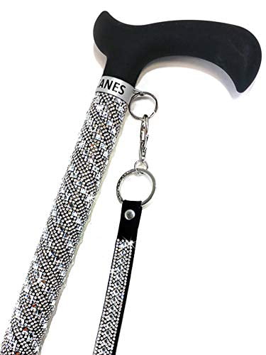 Jacqueline Kent JKC113.MI Aluminum Crystal Embellished Sugar Cane with Black Handle and Coordinating Wrist Band Adjustable 28.5 Inches to 37.5 Inches grey Multi 