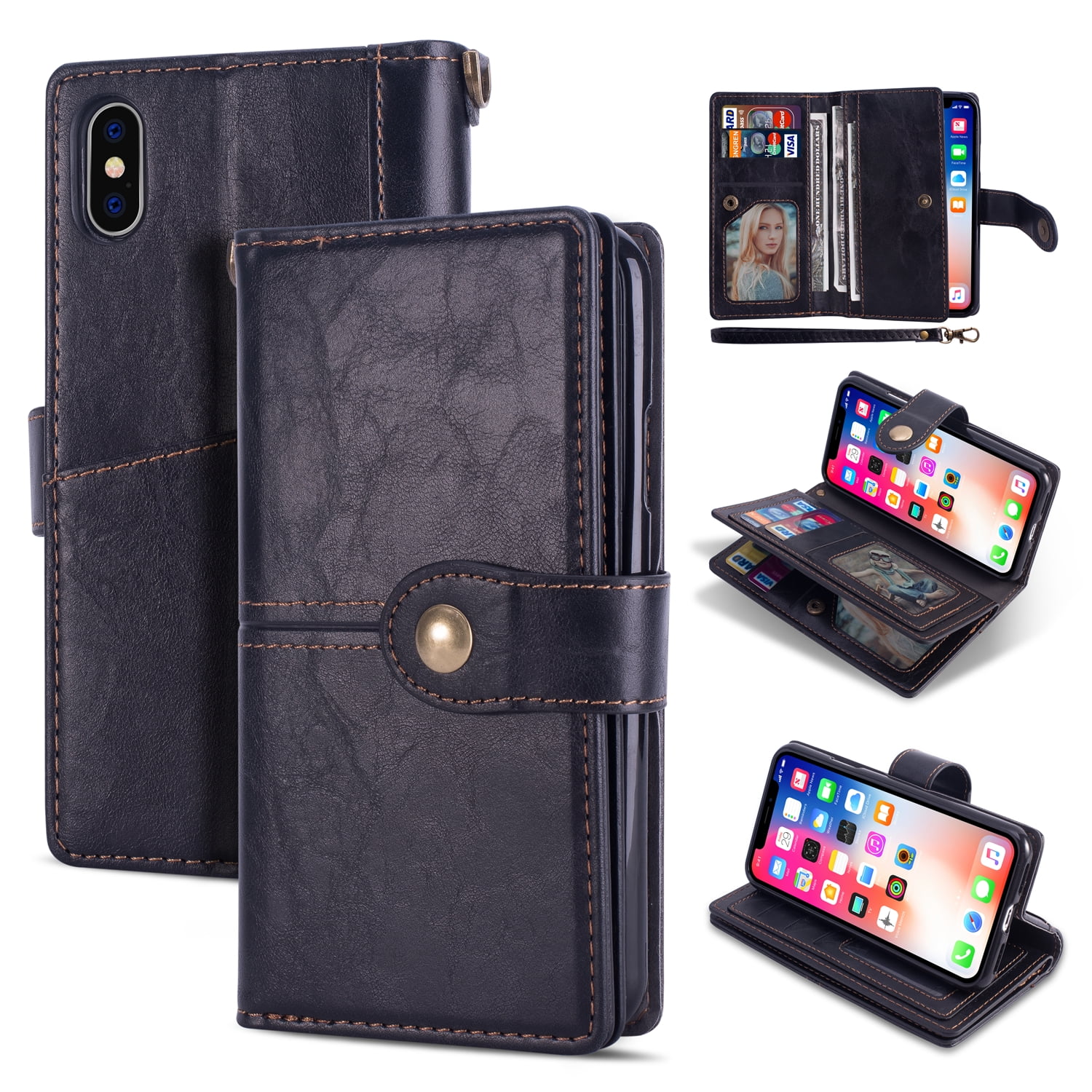 iPhone XS Wallet Case, iPhone X Case, Allytech Vintage Style PU Leather