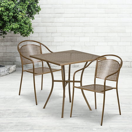 Commercial Grade 28 Square Gold Patio Table Set 2 Round Back