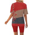 thumbnail image 6 of Wyobmus Women 2 Piece Short Outfits Set Color Blocked Half Sleeve V Neck T Shirt Biker Shorts Loose Fit Workout Tracksuit B-Red, 6 of 6