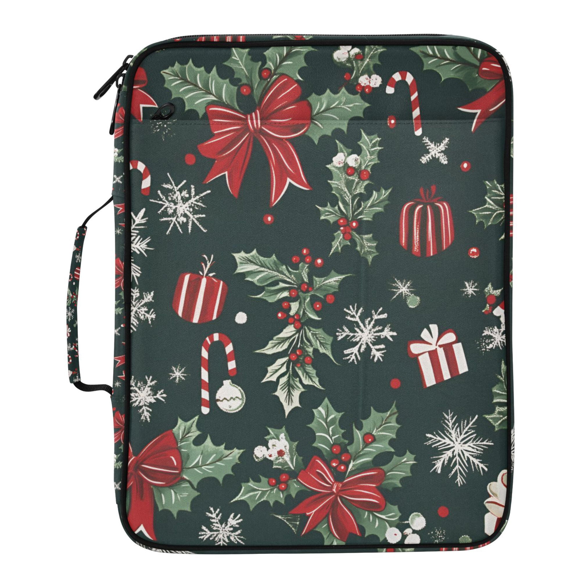 FORMRS Accordion File Folder A4 Size 7-Pocket Expanding Document Organizer Bag with 3 Ring Binder, Green Christmas