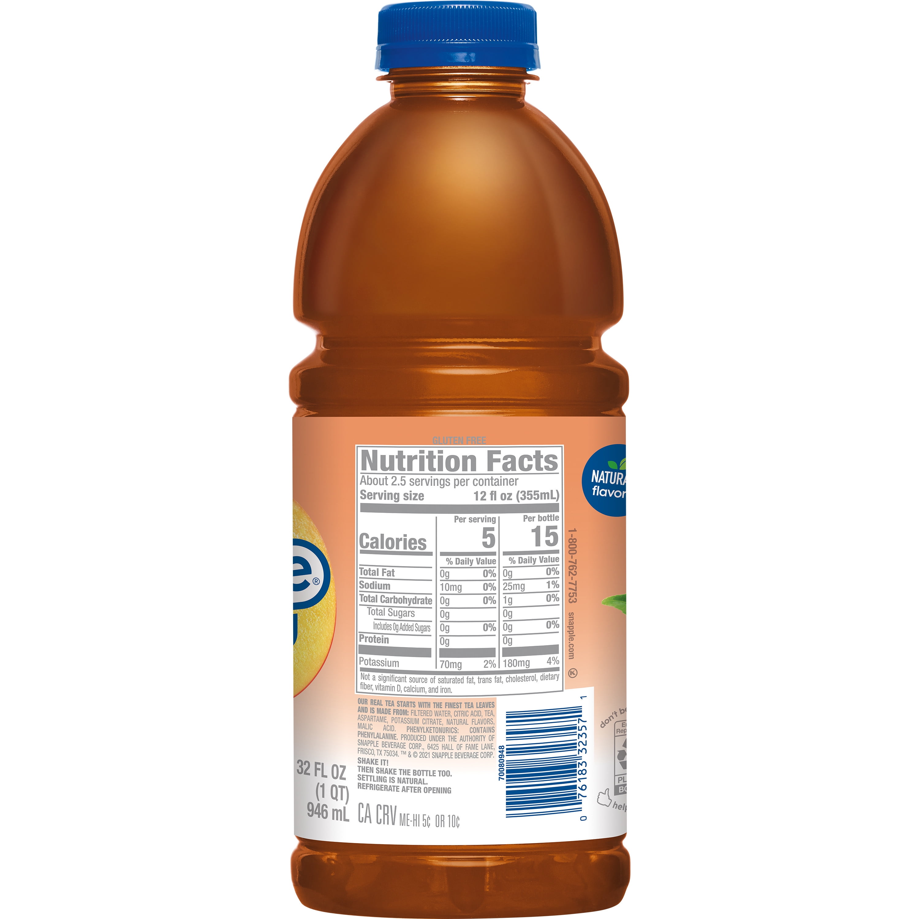 (3 pack) Snapple Zero Sugar Peach Tea, 32 fl oz bottle