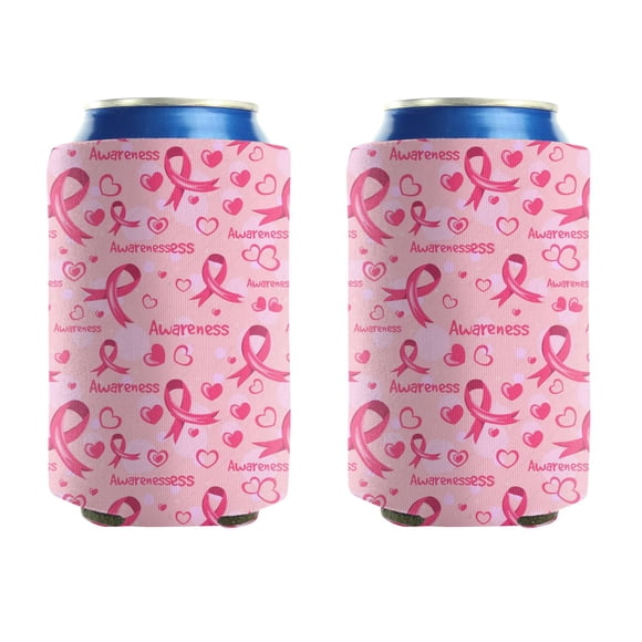 2 Pcs Neoprene Beer Can Cooler Insulated Collapsible Beer Sleeve Breast Cancer Awareness Soda Beer Can Covers for Energy Drink & Beer