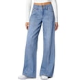 thumbnail image 1 of Jeans de pierna ancha con tacto lateral, cintura alta, vaqueros elásticos para mujer, 1 of 6