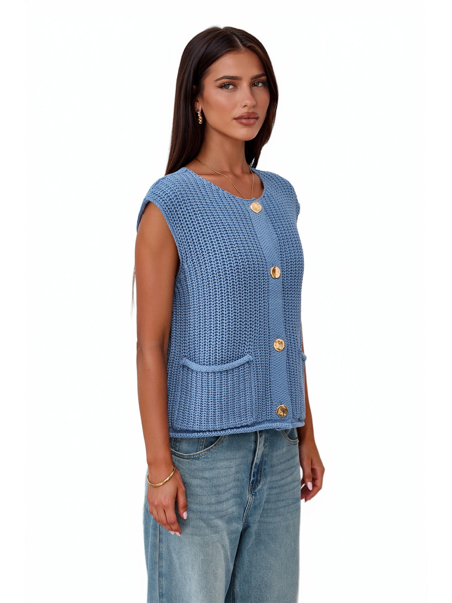 PRETTYGARDEN Women's Sleeveless Button Down Sweater Vest, Sizes S-XXL