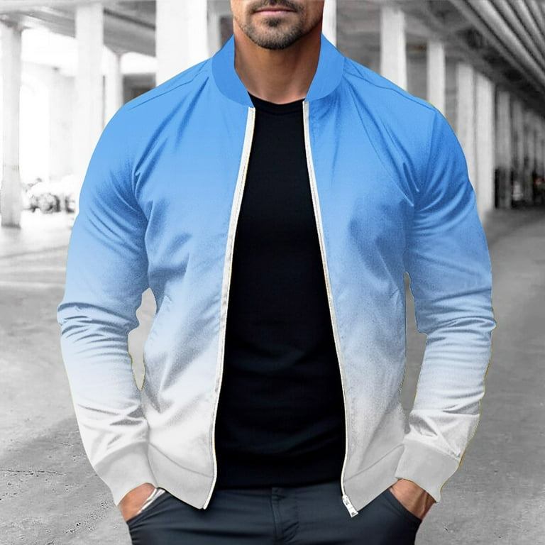 HOOMEUMY Men's Ombre Bomber Jacket Zipper Up Long Sleeve