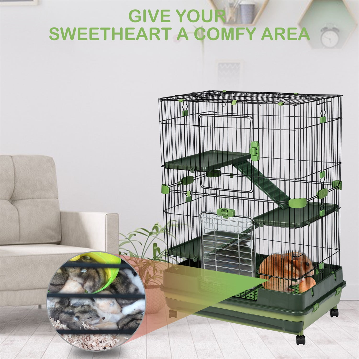 Pefilos 3-Tier Wire Cat Cage Playpen Kennel, 32" Collapsible Small Animal Metal Pet Cage with Lockable Casters Pull-out Tray for Rabbit Chinchilla Ferret Guinea Pig Squirrel Hedgehog, Green Pefilos 3-Tier Wire Cat Cage Playpen Kennel, 32" Collapsible Small Animal Metal Pet Cage with Lockable Casters Pull-out Tray for Rabbit Chinchilla Ferret Guinea Pig Squirrel Hedgehog, Green