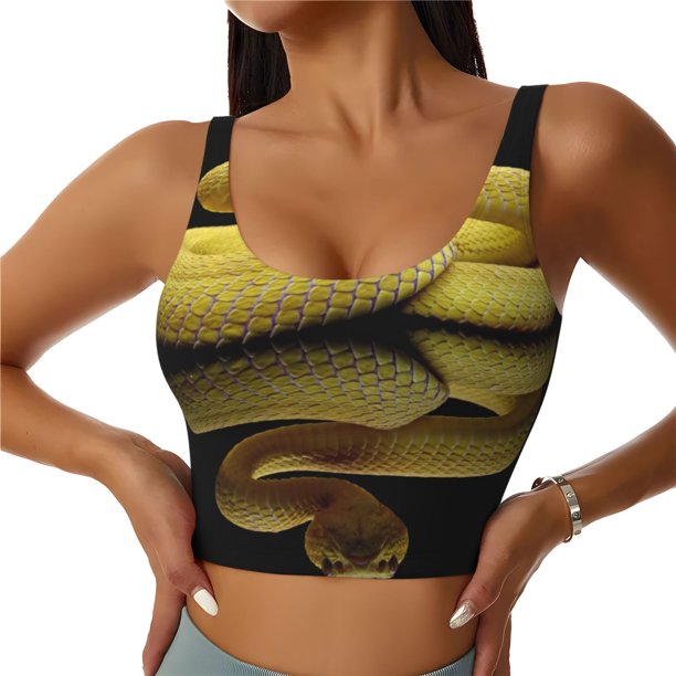 Fotbe Yellow White-Lipped Pit Viper Sujetador Deportivo Largo sin Aros para Mujer con Almohadillas y Soporte Medio, Transpirable y Absorbente, Camiseta Tipo Chaleco o Tank Top-Large