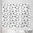 thumbnail image 1 of Animal Tapestry, Humorous Sheep Patterns on Meadow Flower Comic Doodle Playroom Art Print, Fabric Wall Hanging Decor for Bedroom Living Room Dorm, 5 Sizes, Black White, by Ambesonne, 1 of 1