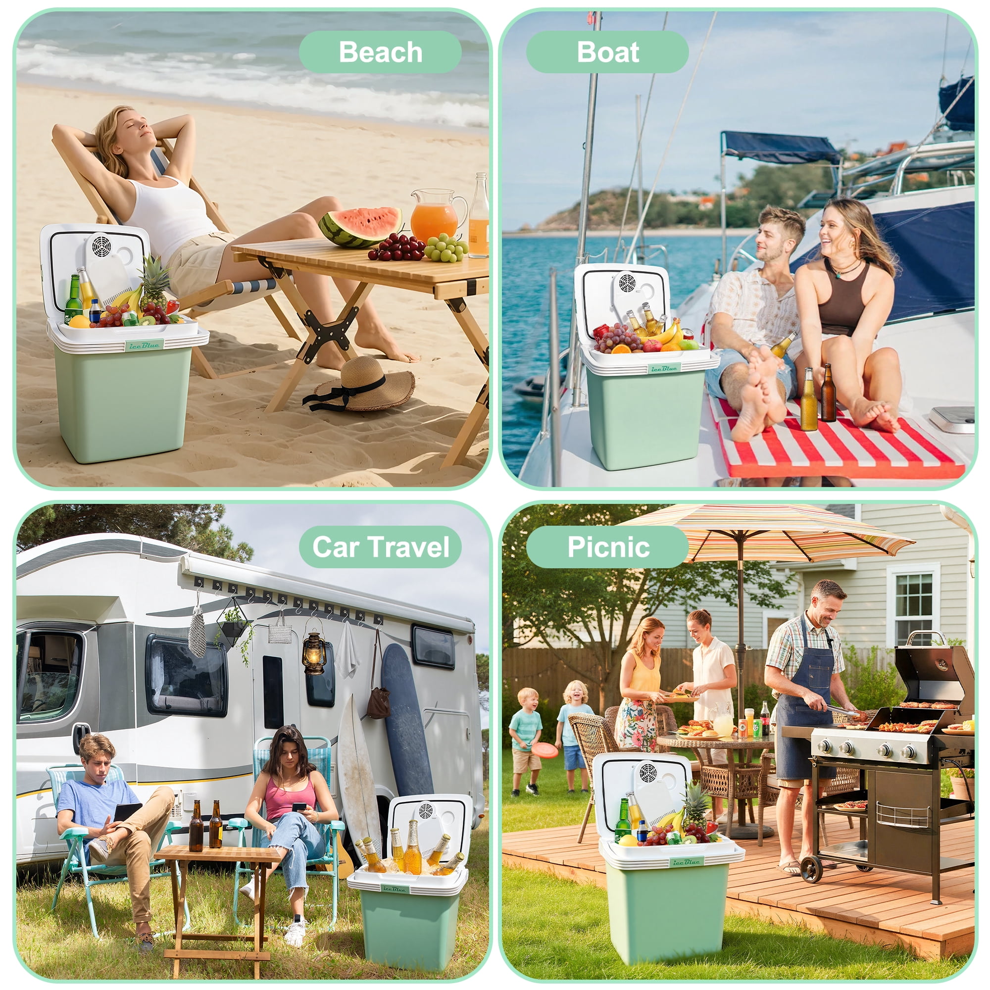 26L Portable Outdoor Refrigerator with Handle Lock, Car Cooler, Camping Fridge(Green)