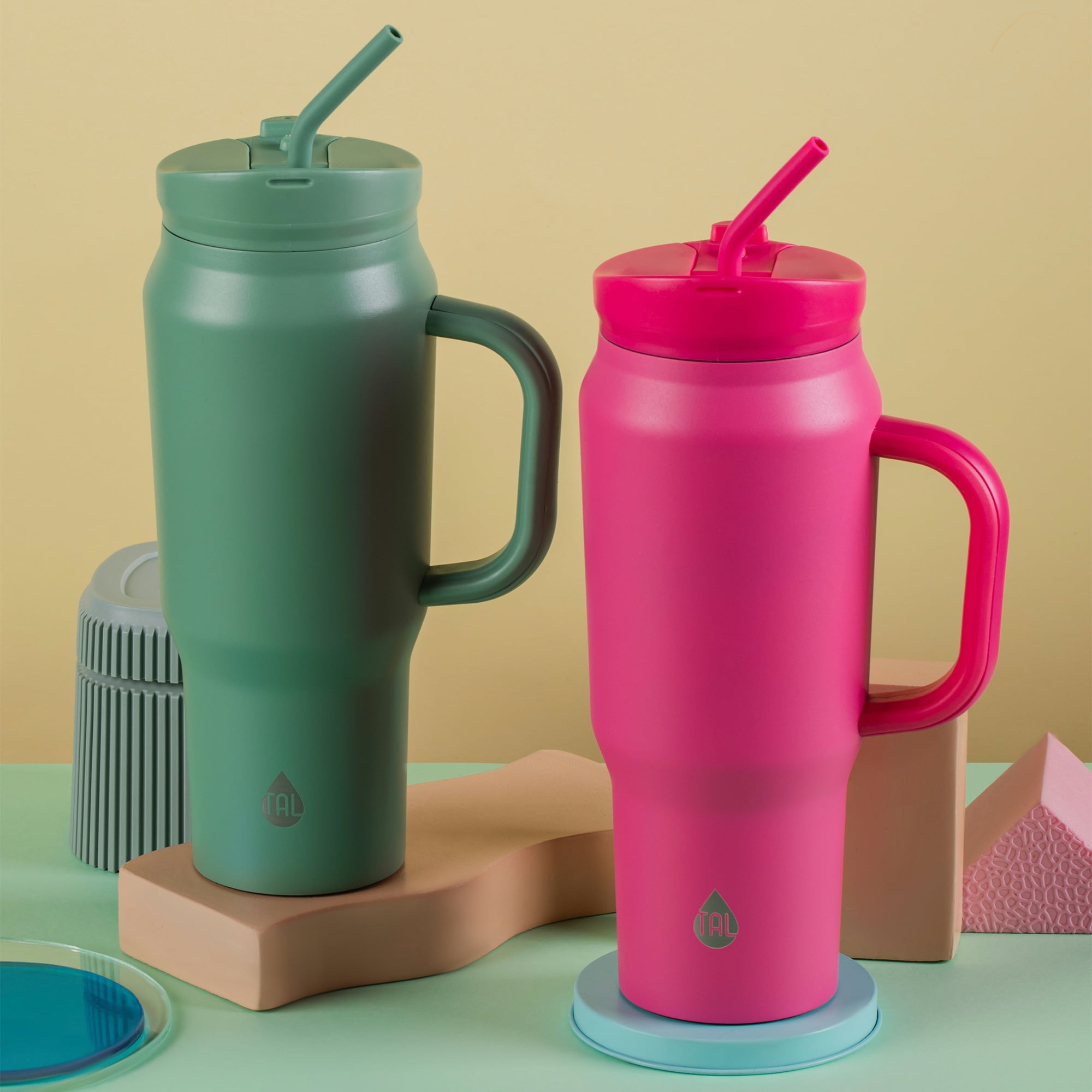 TAL 30oz Stainless Steel Basin Mug with Silicone Straw, Pink